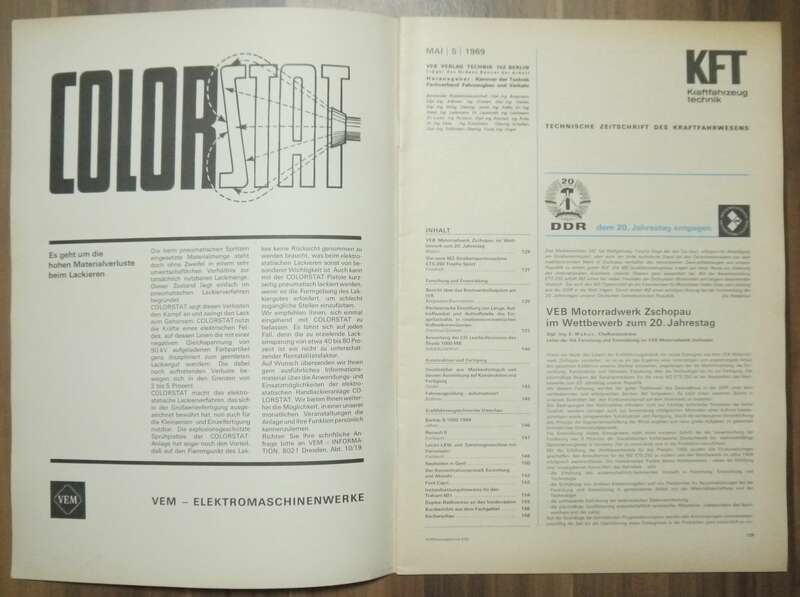 DDR KFT Zeitschrift Trabant 601 Mai 1969 MZ ETS 250 Trophy Sport VEB Verlag