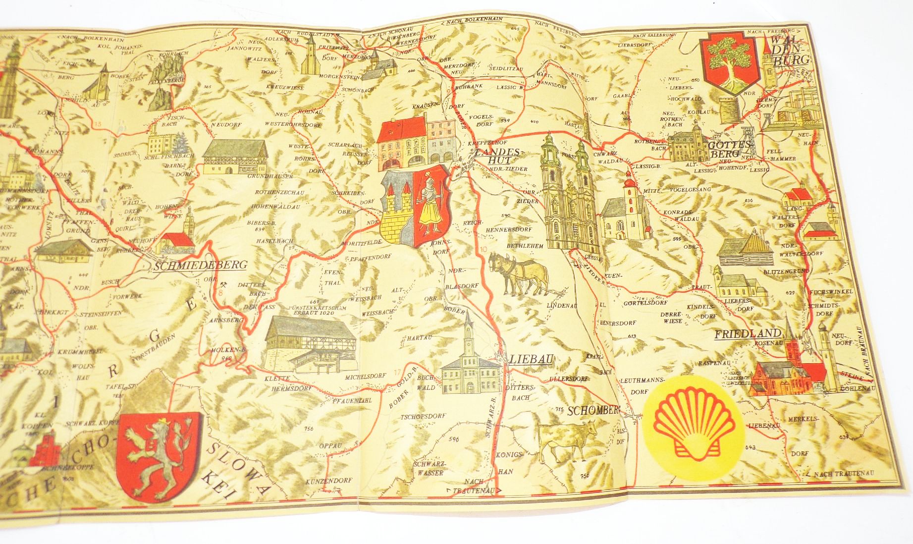 Shell Riesengebirge und Isergebirge Karte 1930 er Landkarte