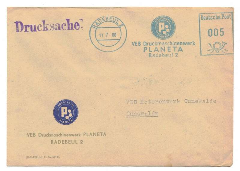 Firmen Brief 1960 Druckmaschinenwerk Planeta Radebeul 
