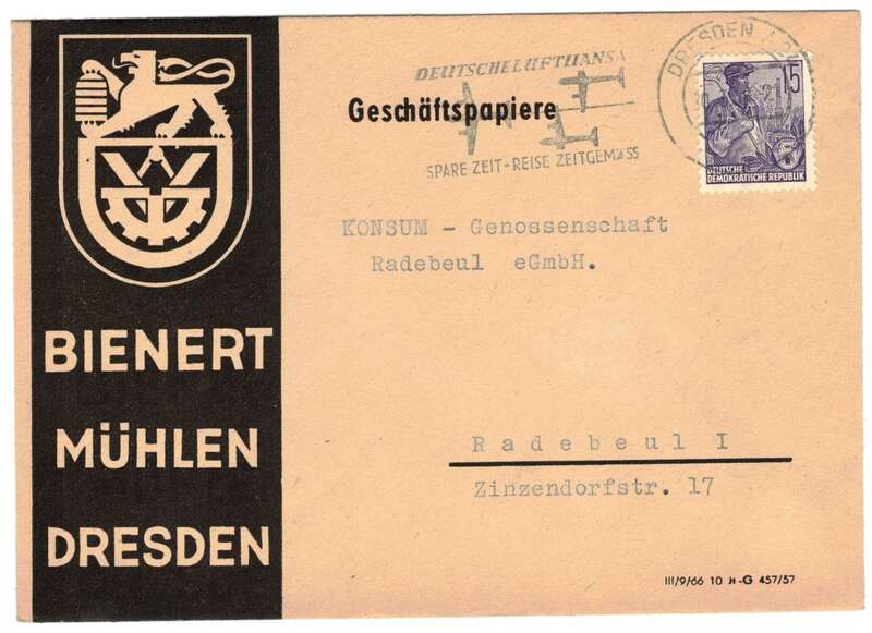 Werbe Brief Bienert Mühlen Dresden 1957 DDR 