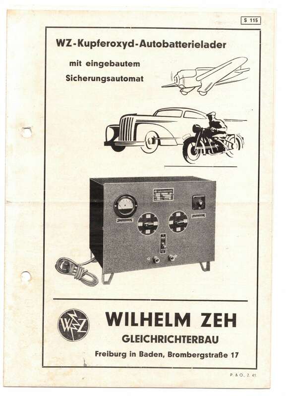 Prospekt Wilhelm Zeh Freiburg Baden Autobatterielader KFZ Oldtimer Ladegerät 