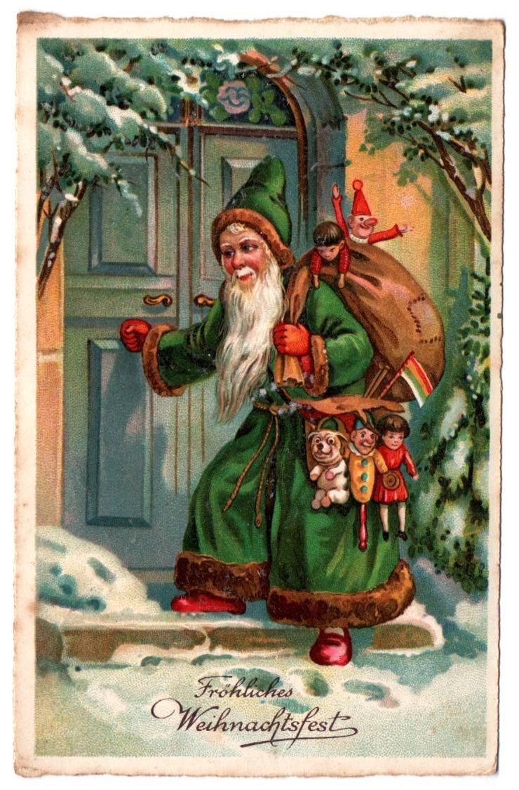 Künstler Ak Weihnachtsmann grüner Mantel 1937 