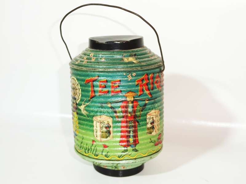 Alte Blechdose Tee Riquet Chinesischer Lampion lithografiert 1900er 