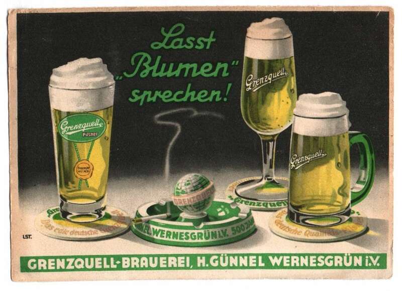 Reklame Ak Grenzquell Brauerei Wernesgrün Bier Werbung