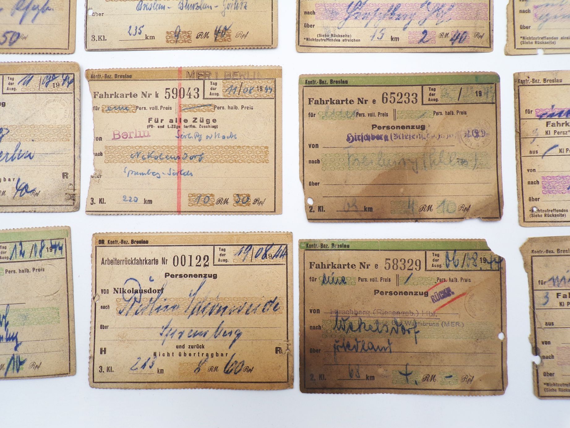 Konvolut Eisenbahn Fahrscheine Schlesien Konvolut Eisenbahn Fahrscheine Schlesien