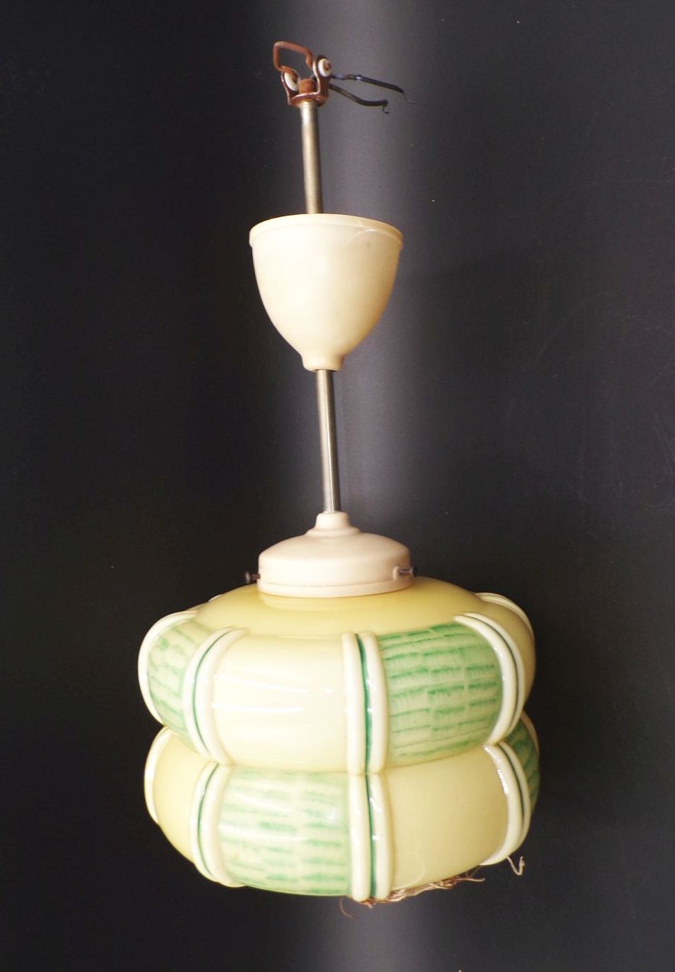 Alte Art Deco Deckenleuchte E27 beige grün Deckenlampe 1930er 