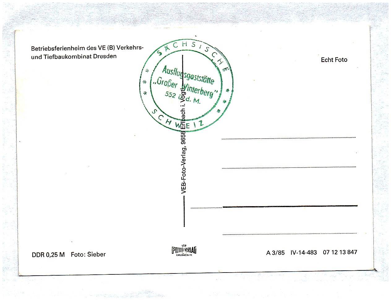 Ak Großer Winterberg Sächsische Schweiz Betriebsferienheim Verkehrs und Tiefbaukombinat Dresden DDR Echtfoto Ak Großer Winterberg Sächsische Schweiz Betriebsferienheim Verkehrs und Tiefbaukombinat Dresden DDR Echtfoto