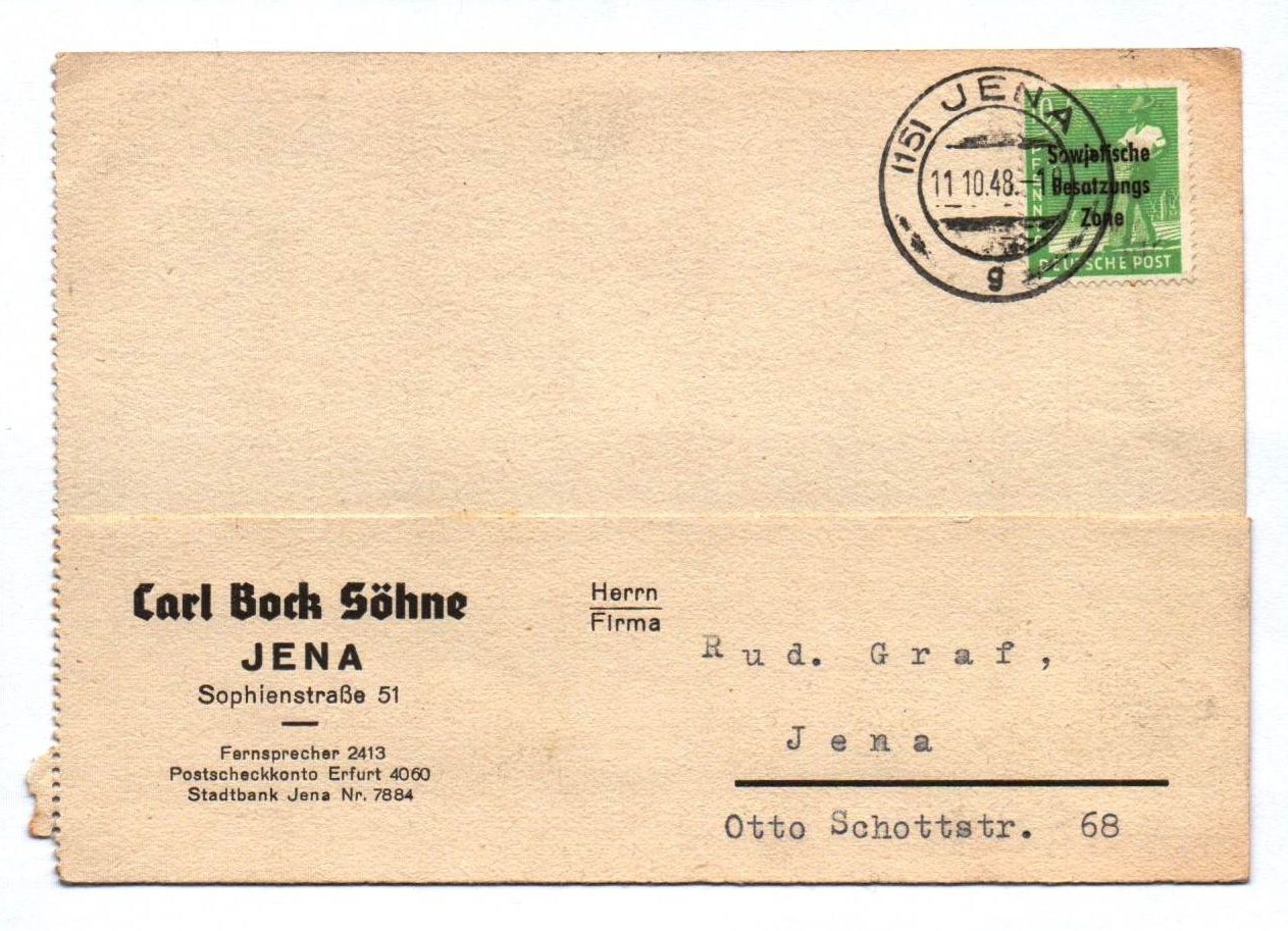 Brief Carl Bock Söhne Jena 1948 SBZ Brief Carl Bock Söhne Jena 1948 SBZ