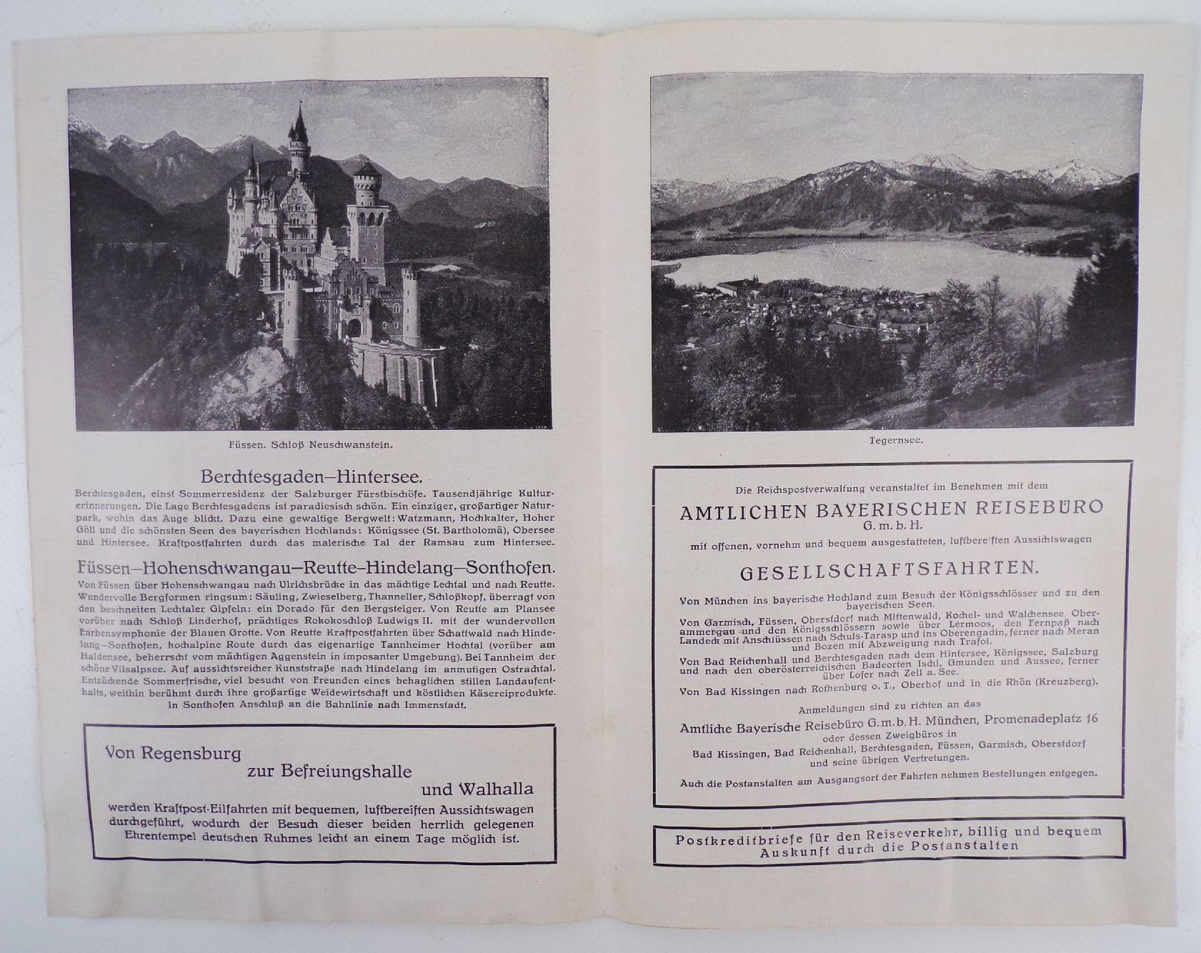 Prospekt Deutsches Land Kraftpostfahrten im bayerischen Hochland 1925