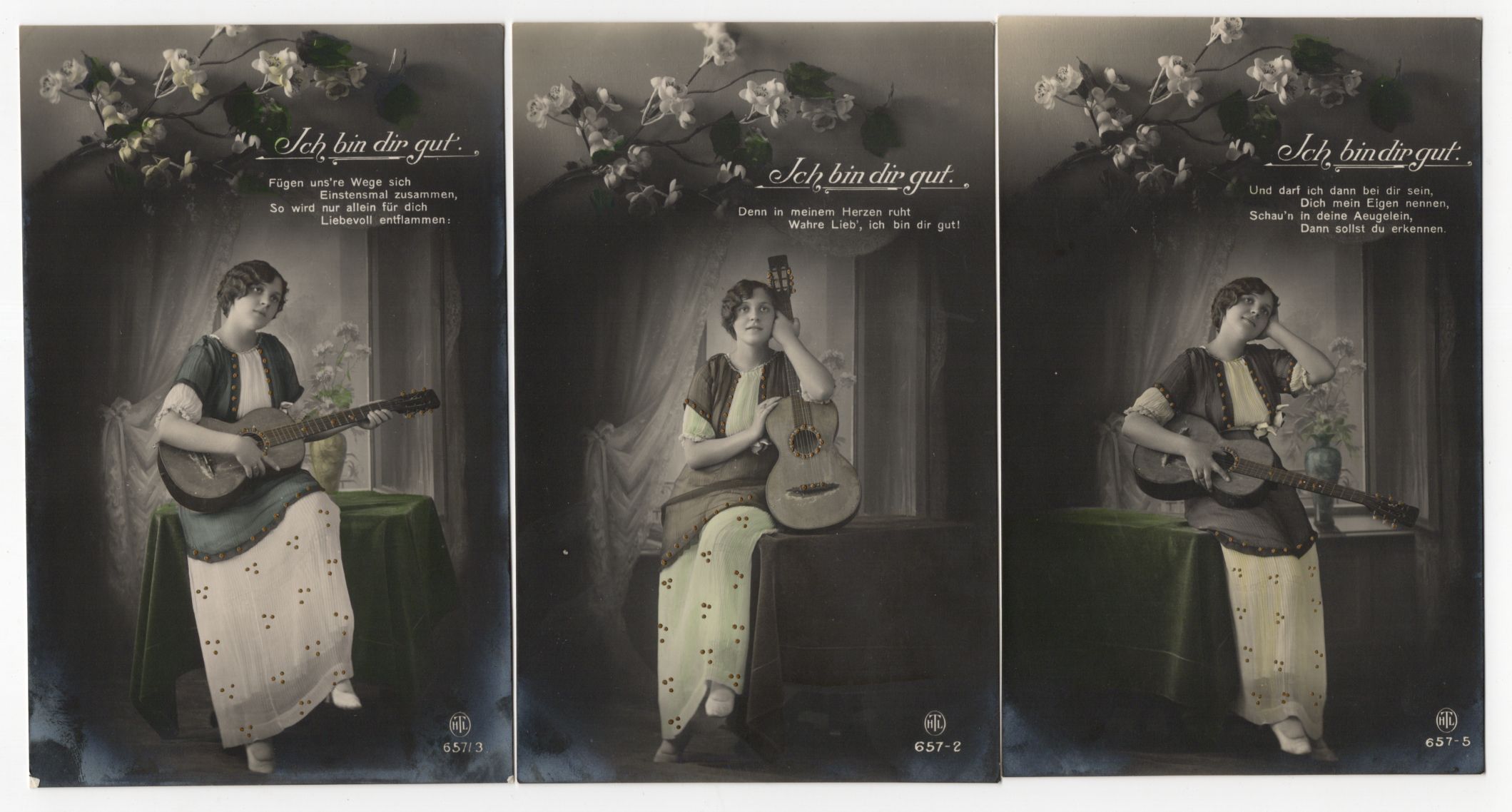 Kitsch Ak Frau mit Gitarre Ich bin dir gut 1 Wk Serie 6 Stück