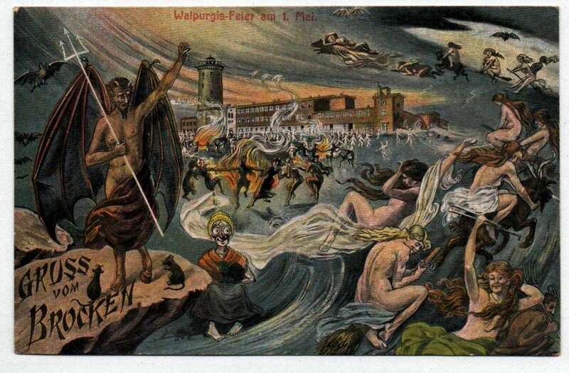 Ak Walpurgis Feier 1 Mai Gruss vom Brocken Teufel Krampus um 1910
