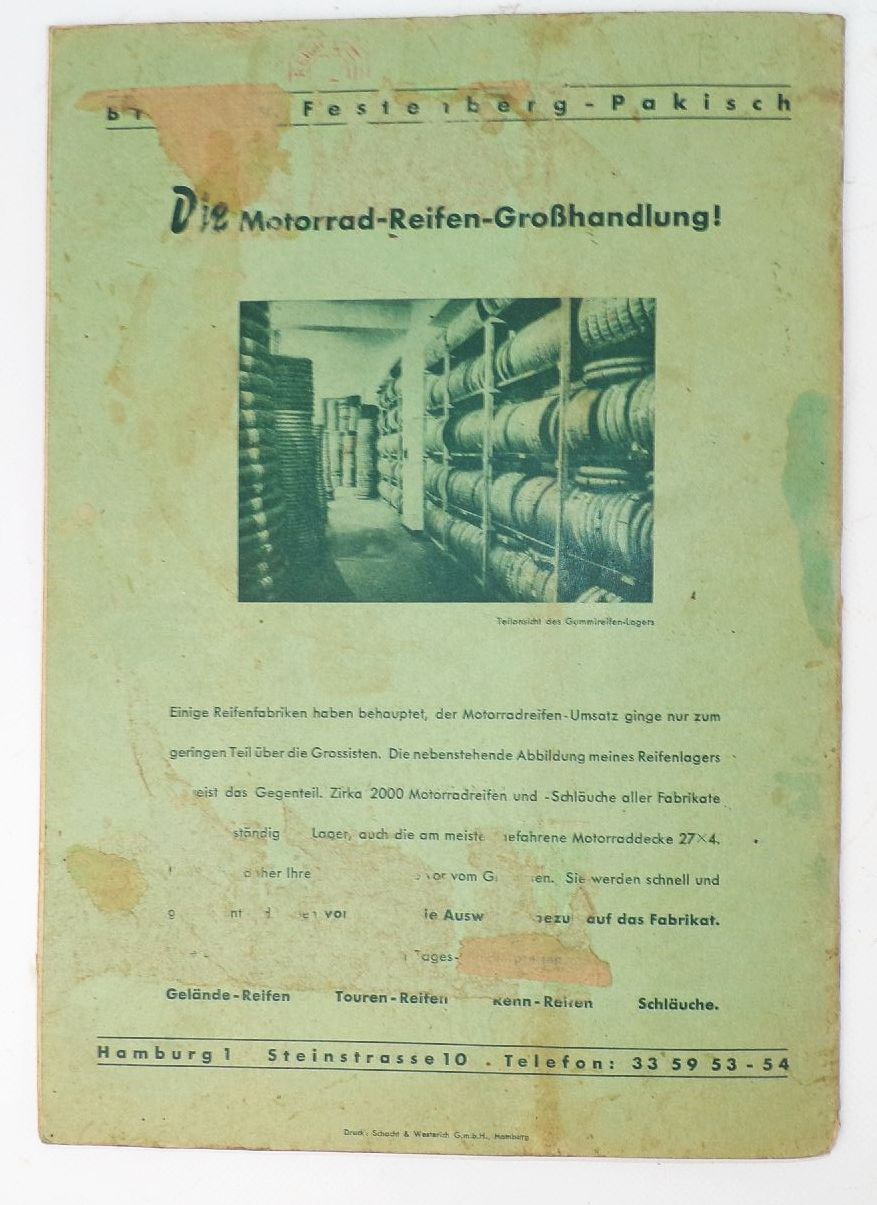 Katalog Bruno v Festenberg Pakisch Motorrad Zubehör Oldtimer motorcycle 1930 er 