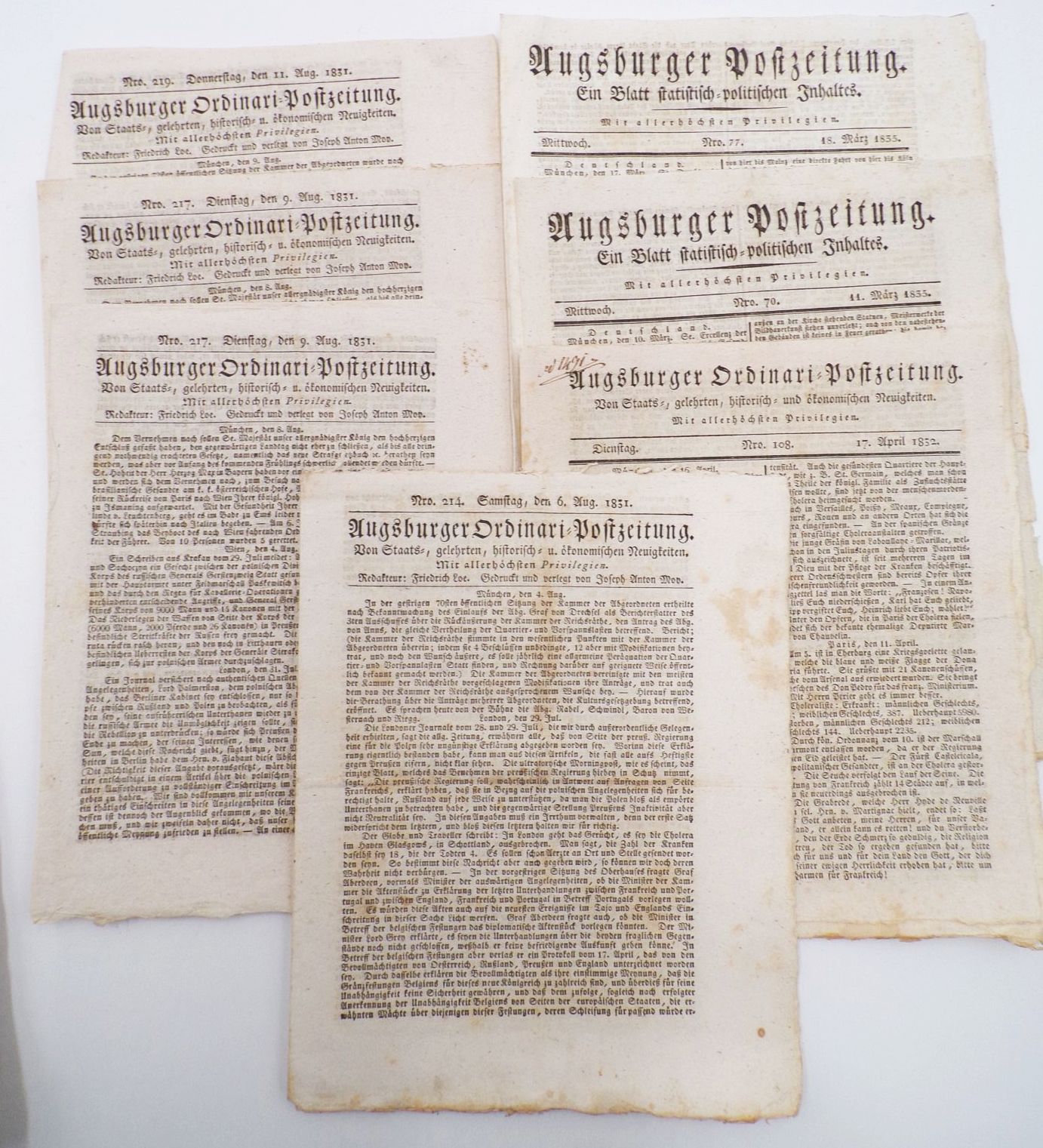 Augsburg Zeitungen ab 1816 bis 1856