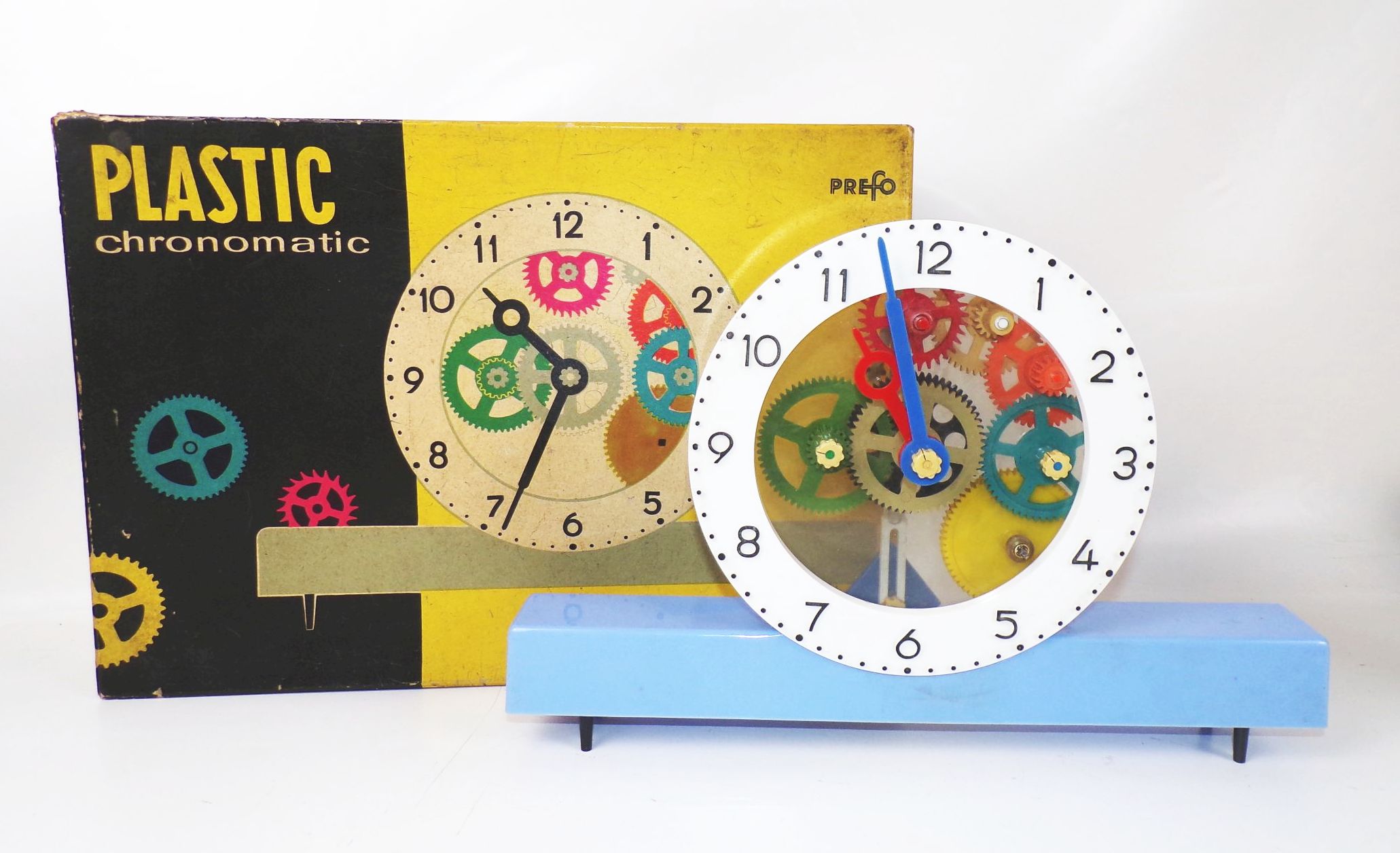 Prefo Plastic chronomatic DDR Spielzeug Schauuhrwerk OVP Lernuhr