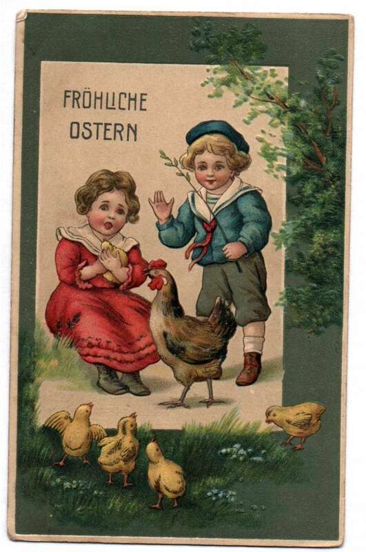 Fröhliche Ostern Ak Kinder mit Hühnern Küken 1918 geprägt