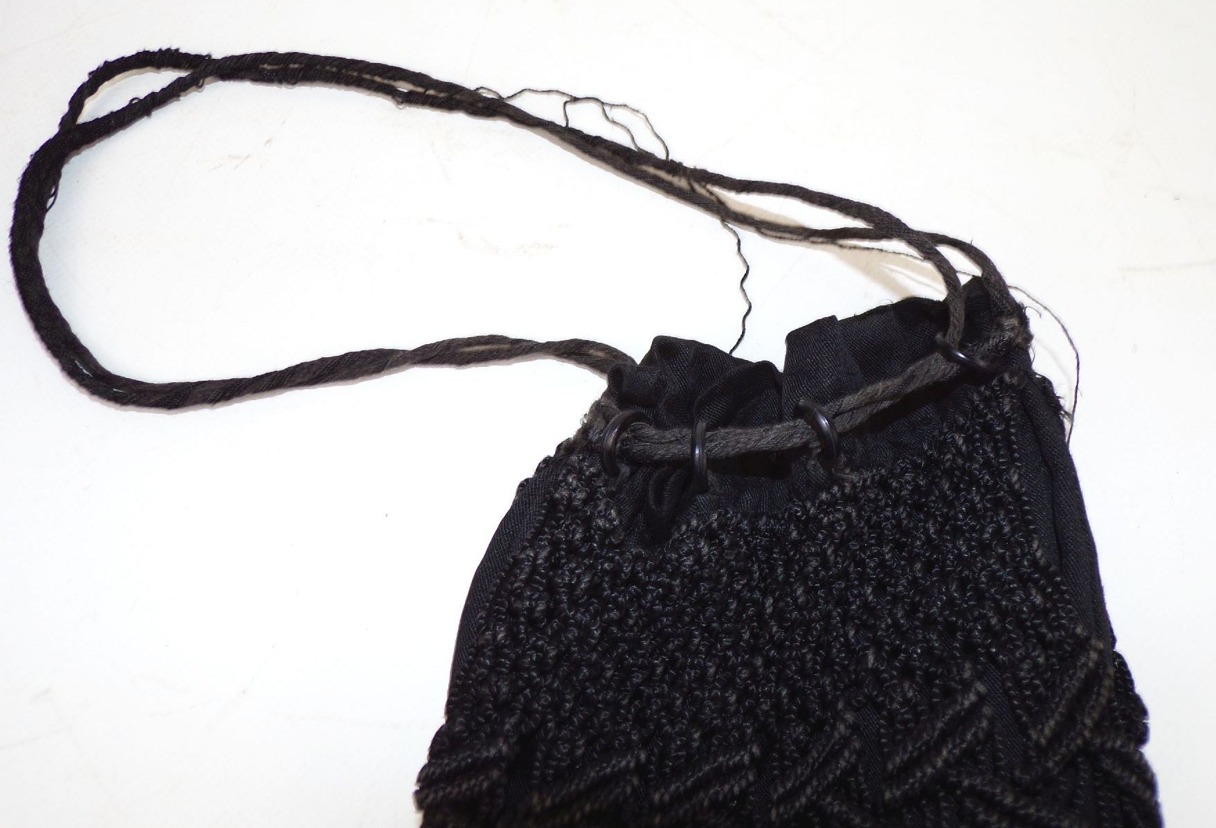 Alte Abendtasche schwarz gehäkelt um 1900 Tasche Handtasche vintage 