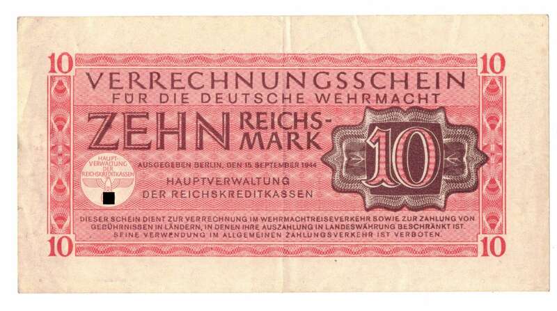 Geldschein Verrechnungsschein für die Wehrmacht 10 Reichsmark 1944 !