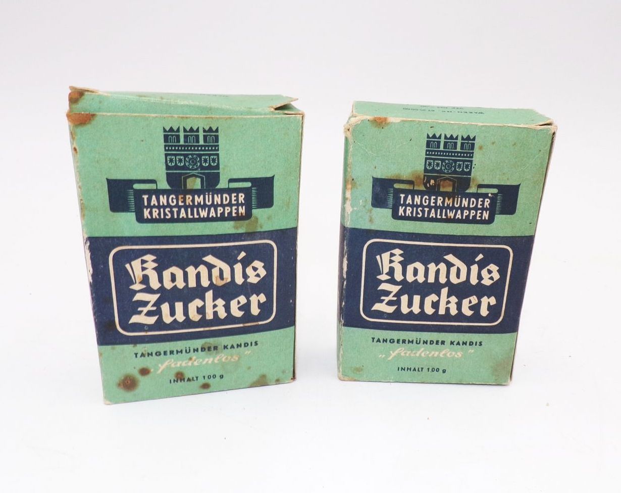 Tangermünder Kandis Zucker DDR Reklame Sammler Deko 2 Packungen