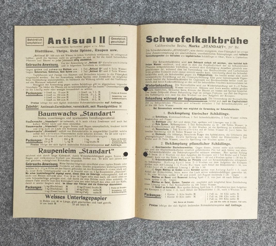 Alter Prospekt Antisual Fabrik landwirtschaftliche Artikel Dresden Alter Prospekt Antisual Fabrik landwirtschaftliche Artikel Dresden