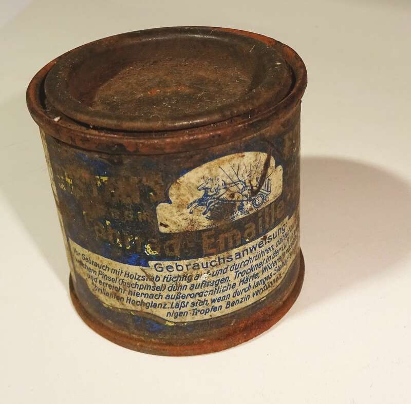 Alte Blechdose Oesten Fahrrad Emaille um 1920 bicycle