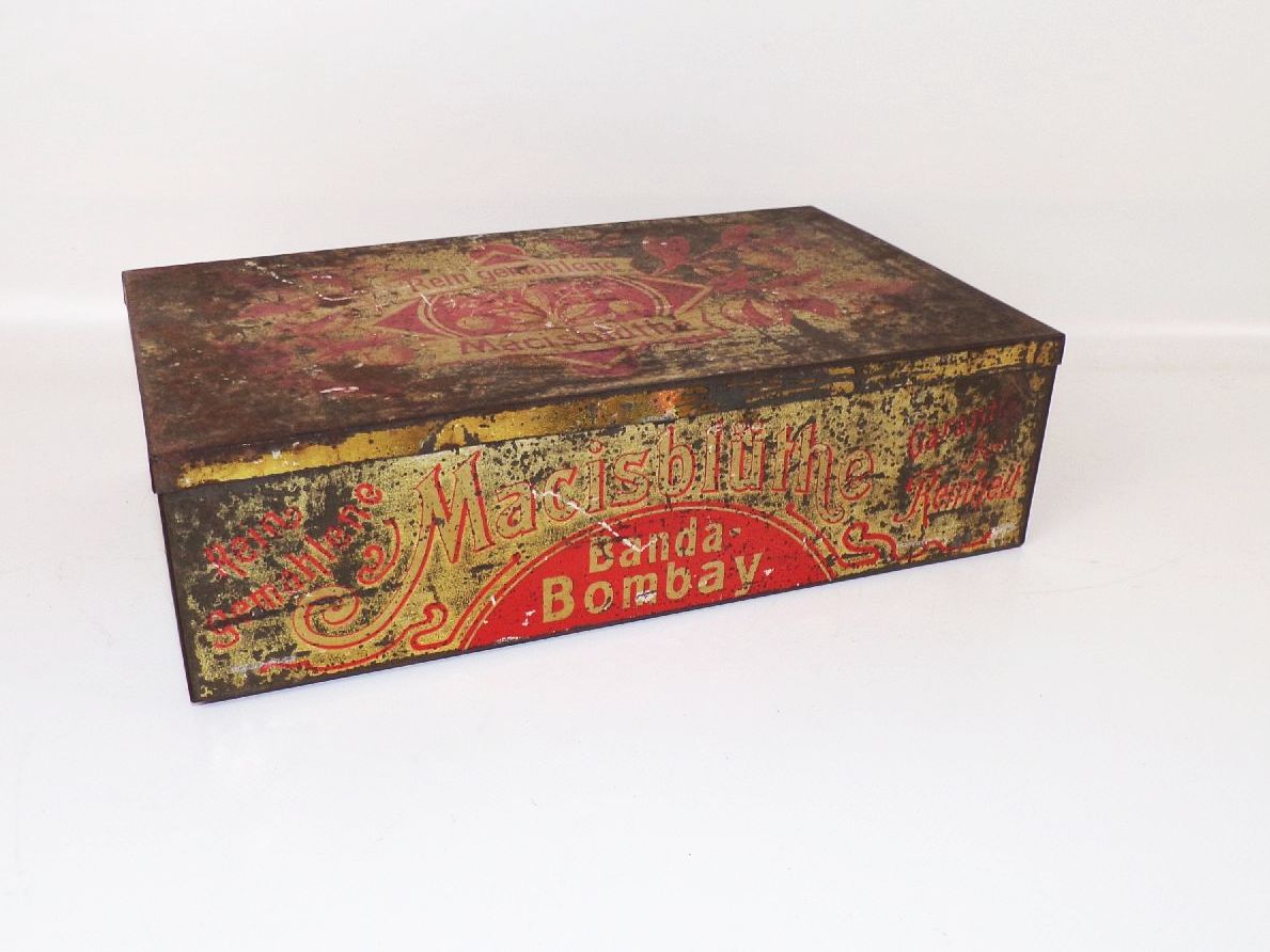 Alte Reklame Blechdose Macisblüthe Banda Bombay Metallbox Shabby Vintage Deko