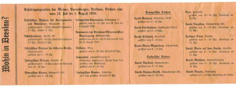 Teilnehmerkarte Stadtrundfahrt Breslau 1938 Prospekt !