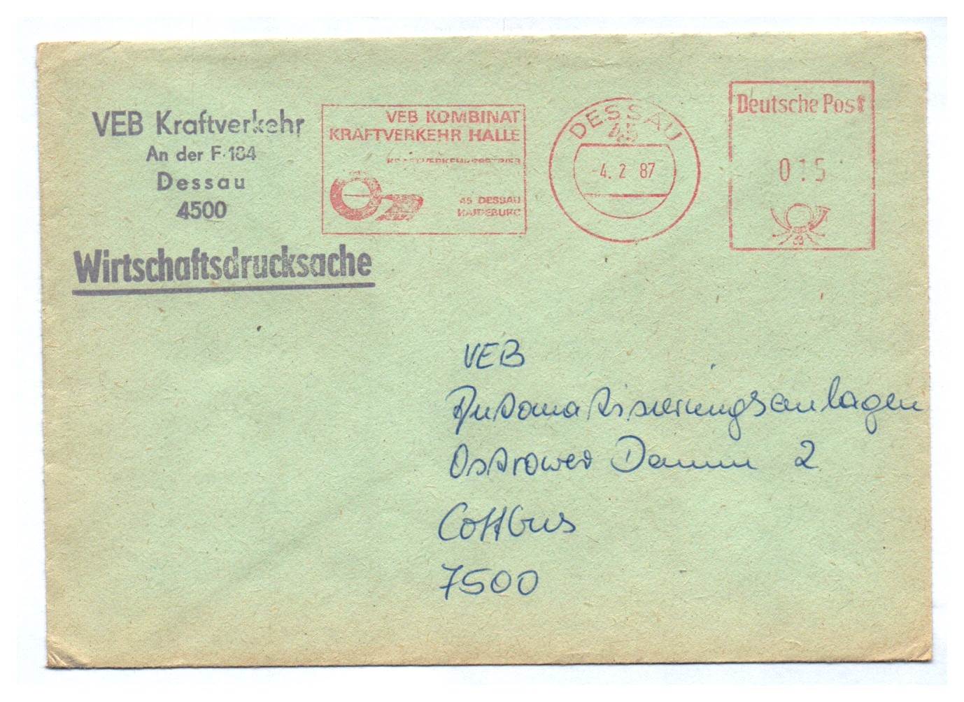 Wirtschaftsdrucksache VEB Kraftverkehr Dessau 1987 DDR Wirtschaftsdrucksache VEB Kraftverkehr Dessau 1987 DDR