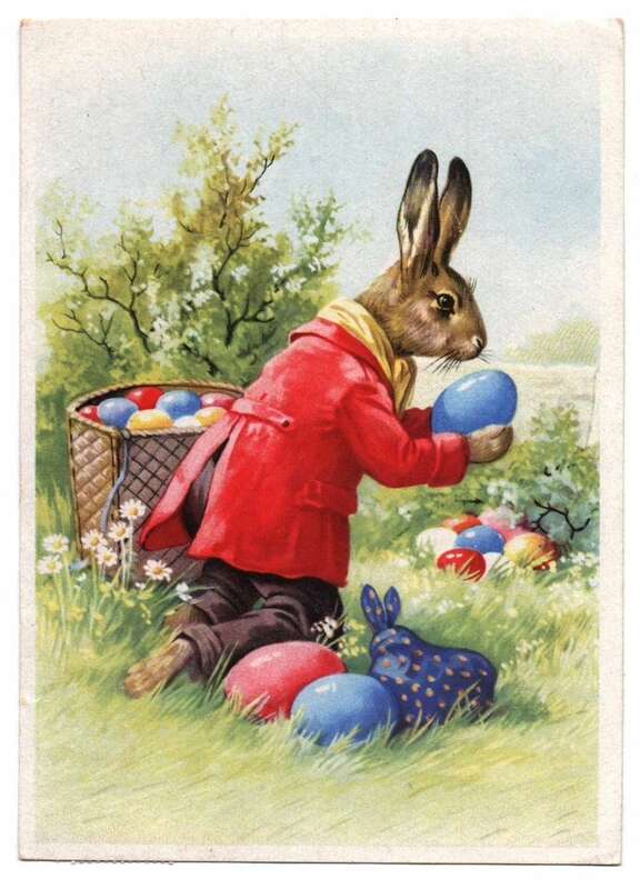Osterhase mit Ostereiern Alte Postkarte Ostern 1946 