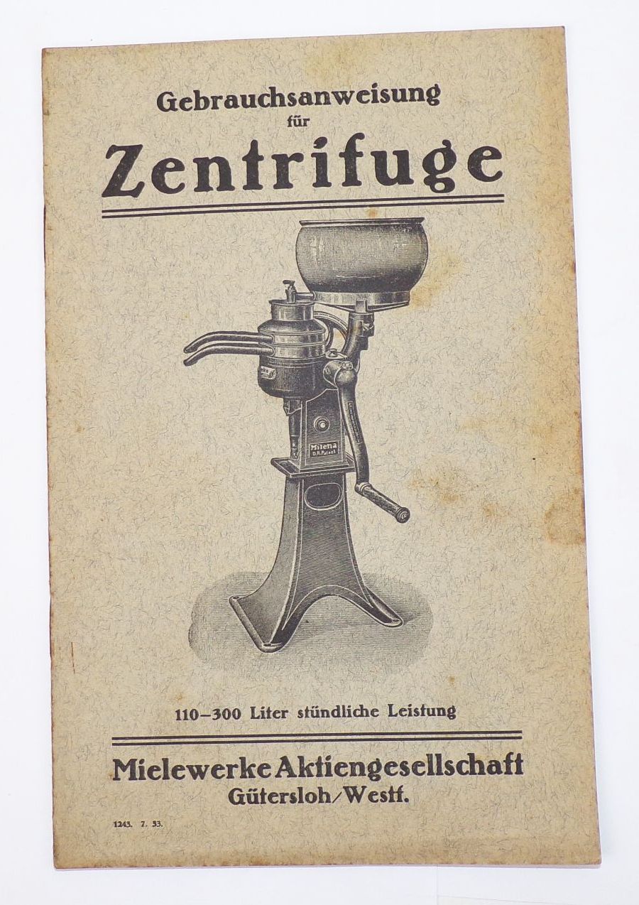 Gebrauchsanweisung Zentrifuge 1933 Milena Milch Verarbeitung Bauer Landwirt 