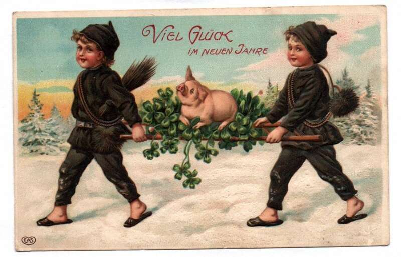 Ak zwei Schornsteinfeger tragen Glücksschwein 1911 geprägt