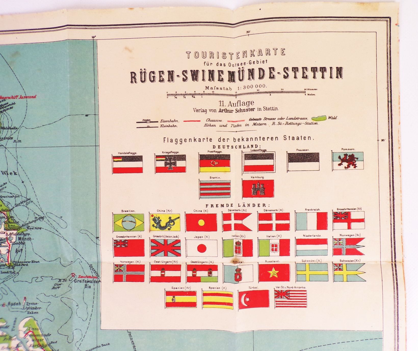 Touristenkarte für das Ostsee Gebiet Rügen Swinemünde Stettin Landkarte