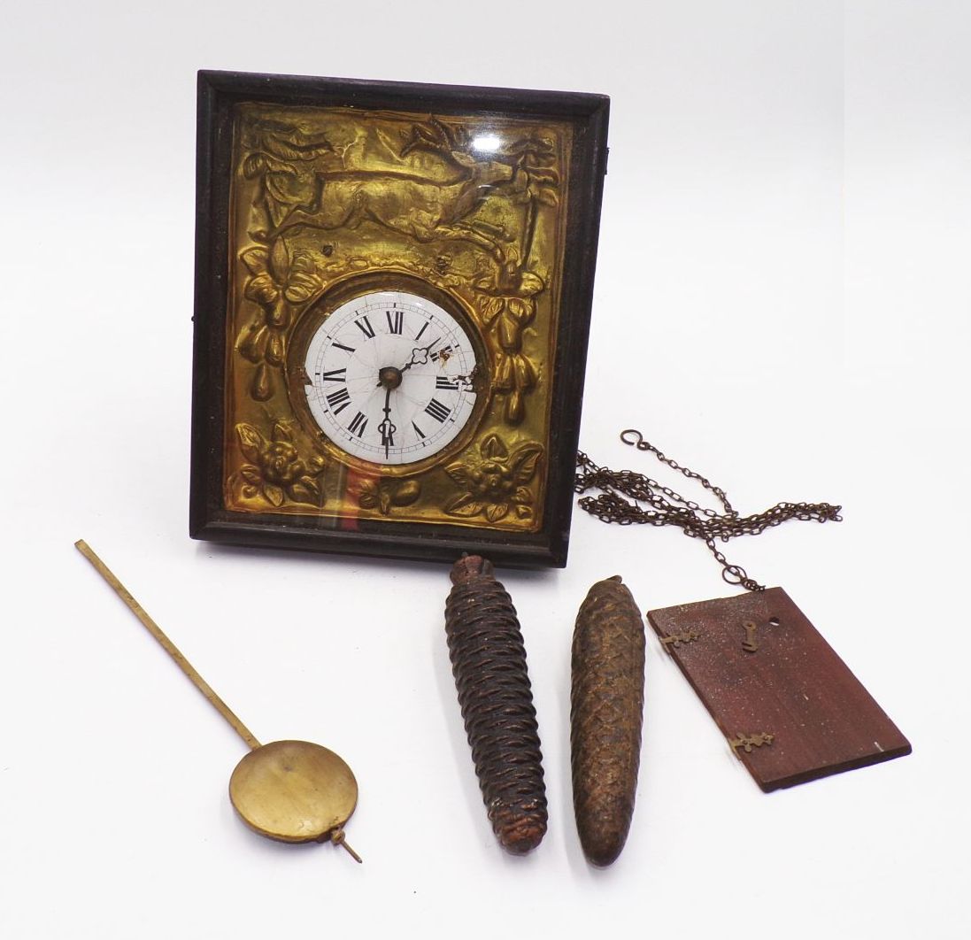 Alte Rahmenuhr Wanduhr Messingblech 19 Jahrhundert