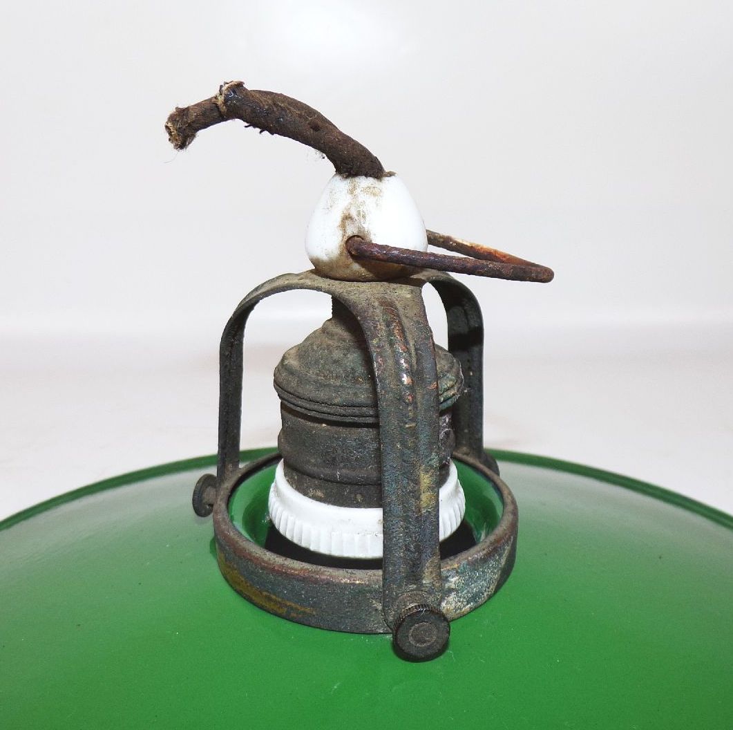 Alte Emaille Deckenleuchte Grün Weiß Rund Pendelleuchte Art Deco Lampe