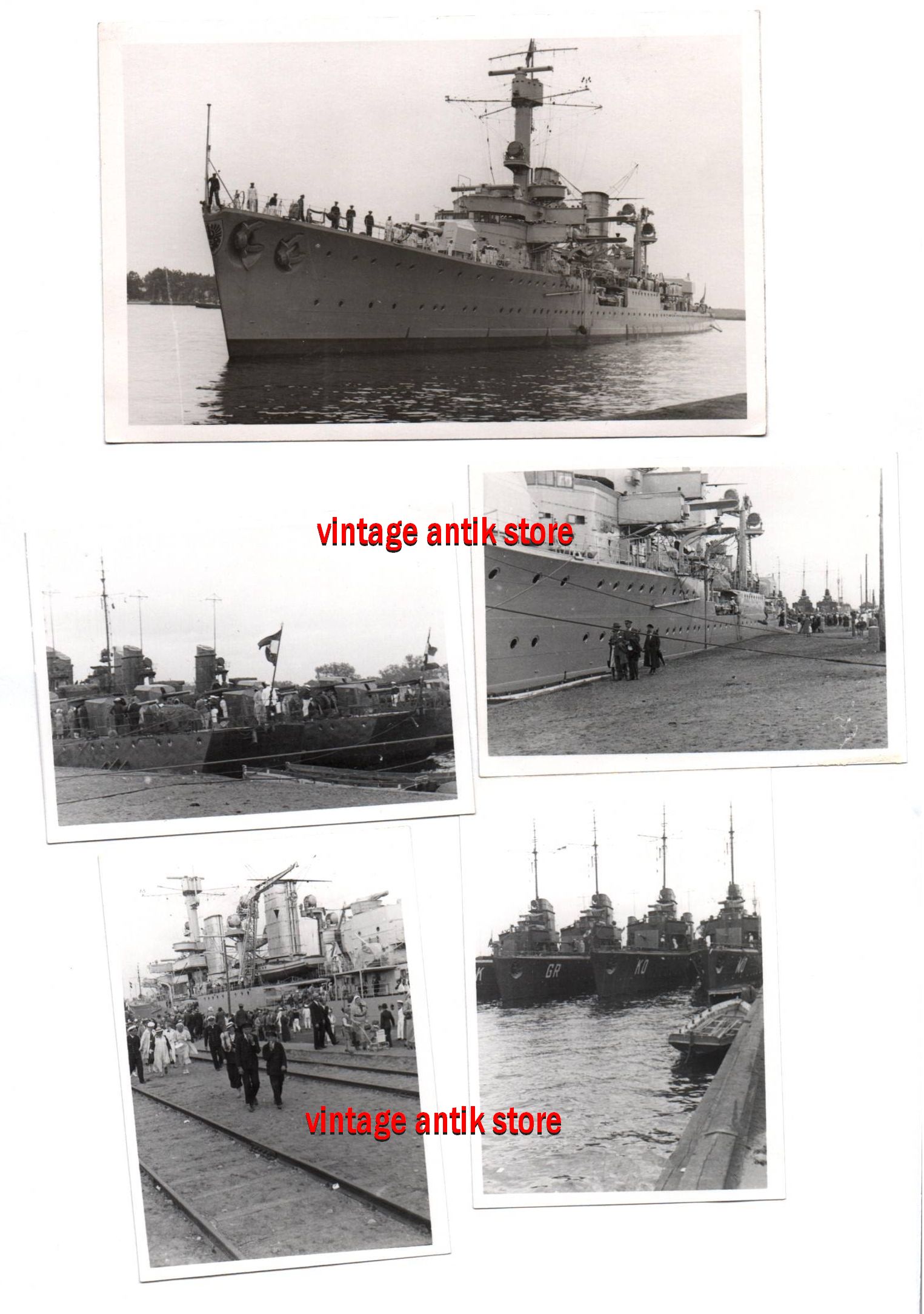 Foto Lot Panzerkreuzer in Swinemünde 1935 Marine Schiff Kriegsschiff