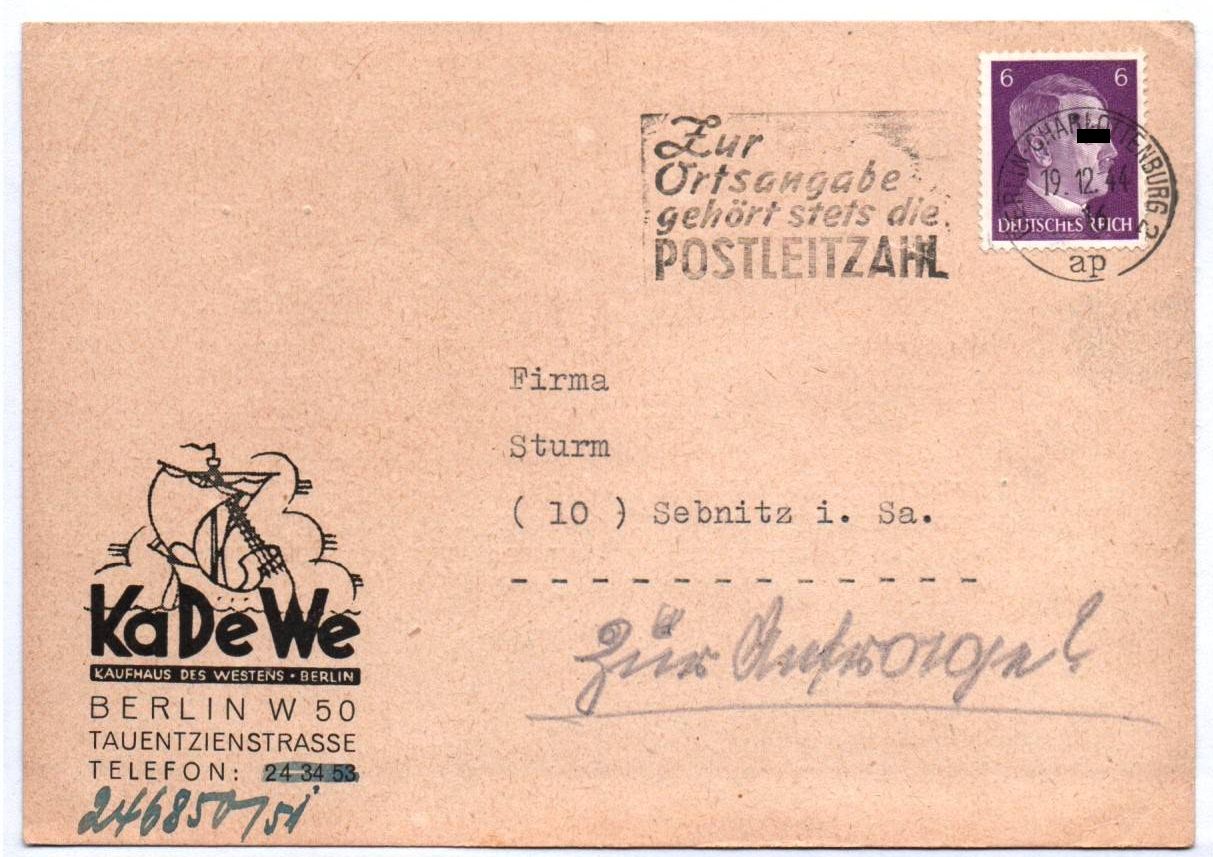 KaDeWe Postkarte Berlin 1944 Kaufhaus des Westens KaDeWe Postkarte Berlin 1944 Kaufhaus des Westens