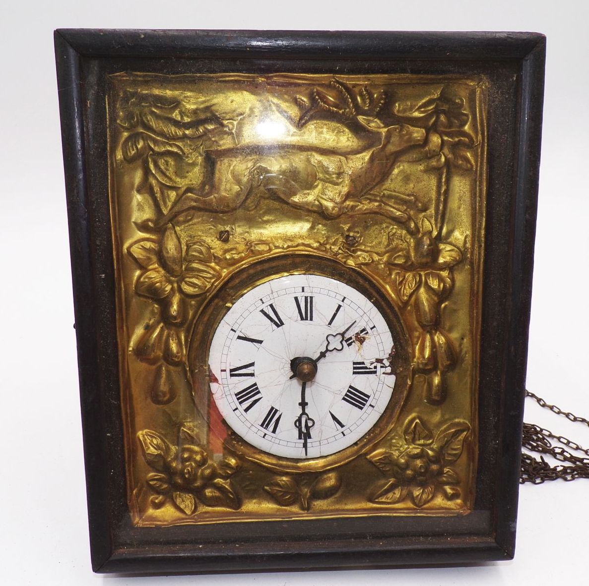 Alte Rahmenuhr Wanduhr Messingblech 19 Jahrhundert Alte Rahmenuhr Wanduhr Messingblech 19 Jahrhundert