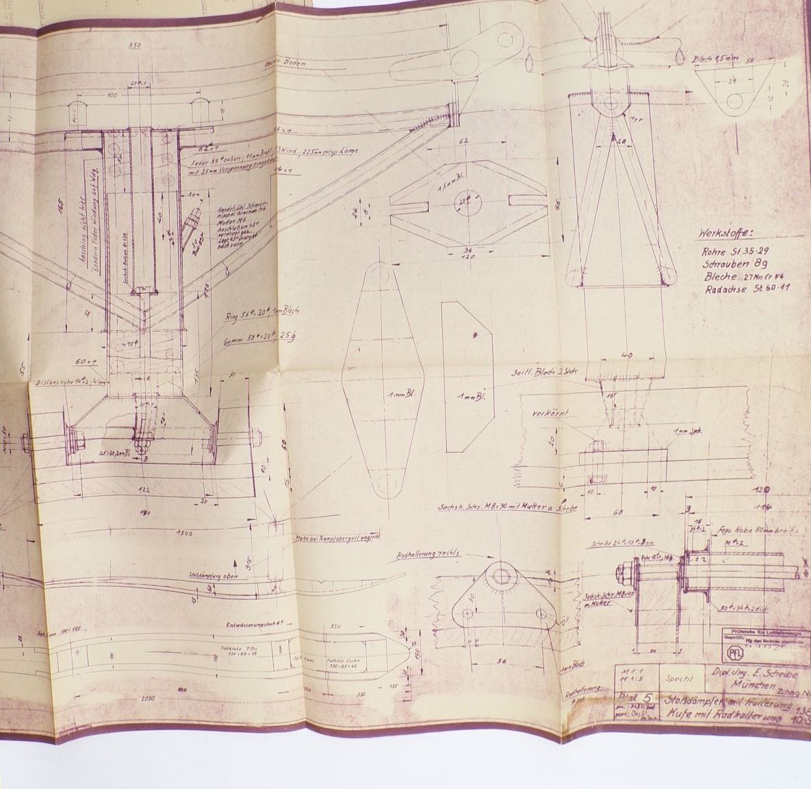 Mappe Baupläne Scheibe Flugzeugbau Dachau 1955 Mü13E Bergfalke 