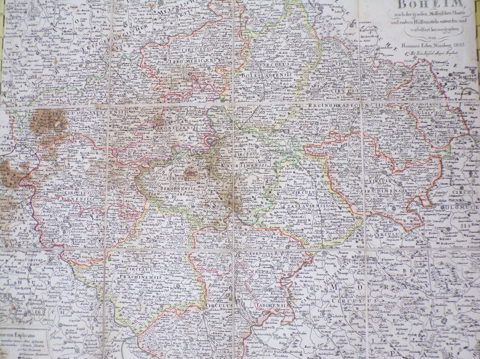 Landkarte Königreich Boheim Böhmen Homanns Erben 1805 koloriert