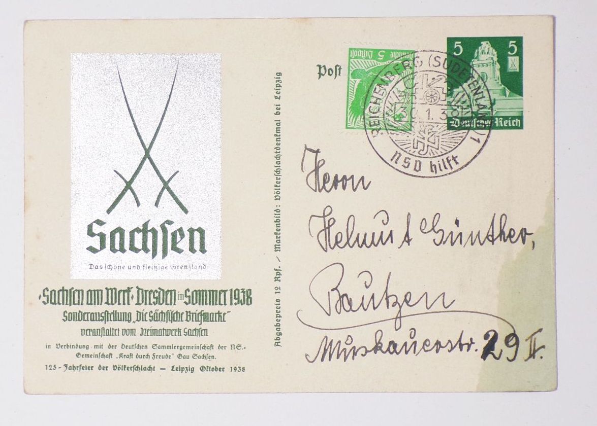 Ganzsache P270 Völkerschlachtdenkmal 125 Jahrfeier mit Michel Nr 529 Stempel