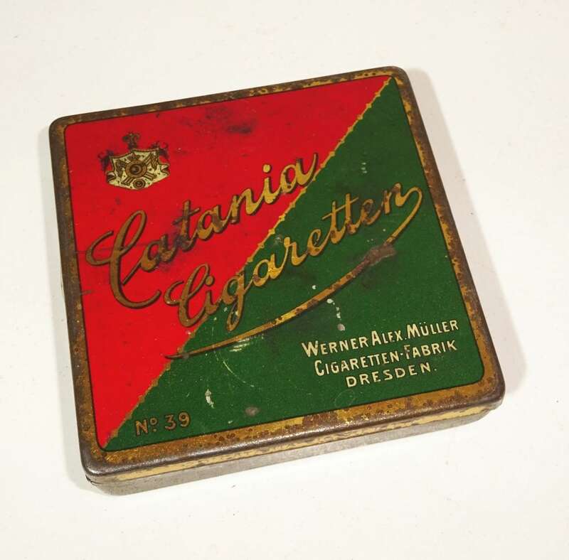 Catania Cigaretten Müller Zigarettenfabrik Dresden Blechdose No 39 