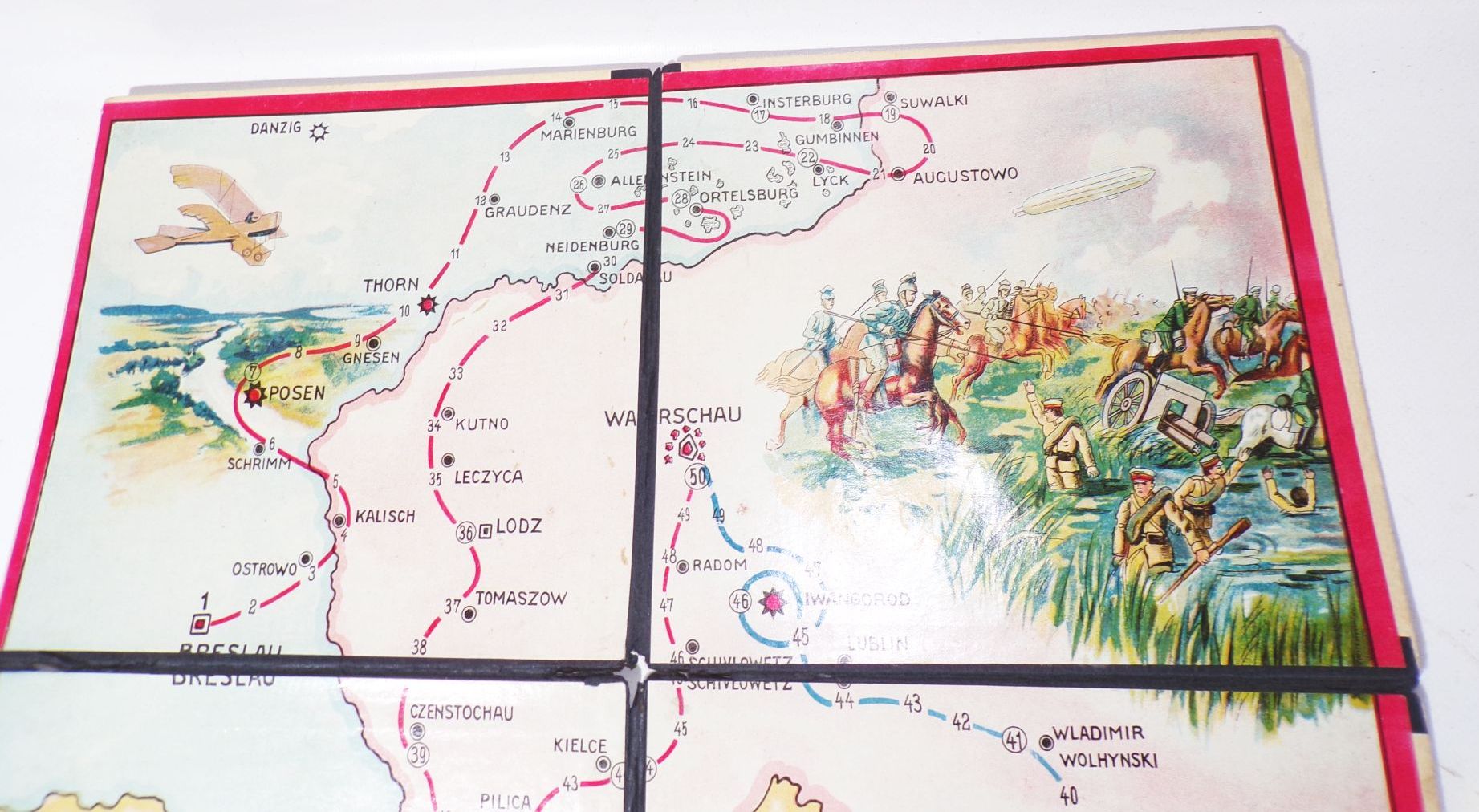 Spielbrett um 1910 Flugreise Budapest nach Breslau Zeppelin Militär selten 