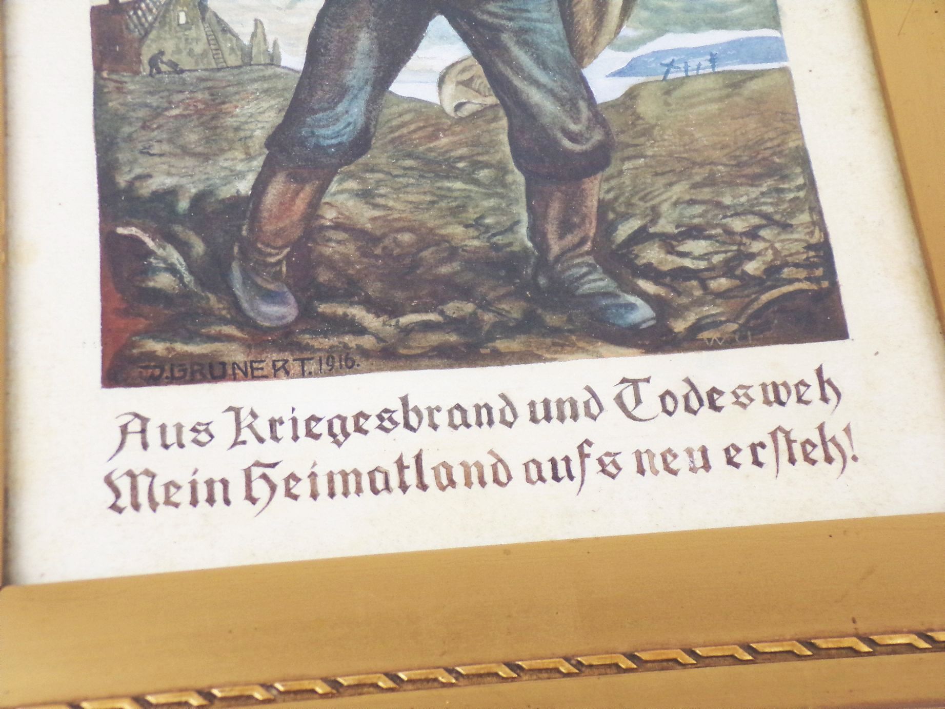 Aquarell Junker 1 Wk Aus Kriegesbrand und Todesweh Heimatland WW1 Bilderrahmen