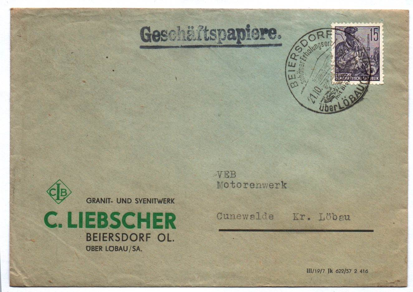 Geschäftspapiere DDR Granit Syenitwerk Beiersdorf