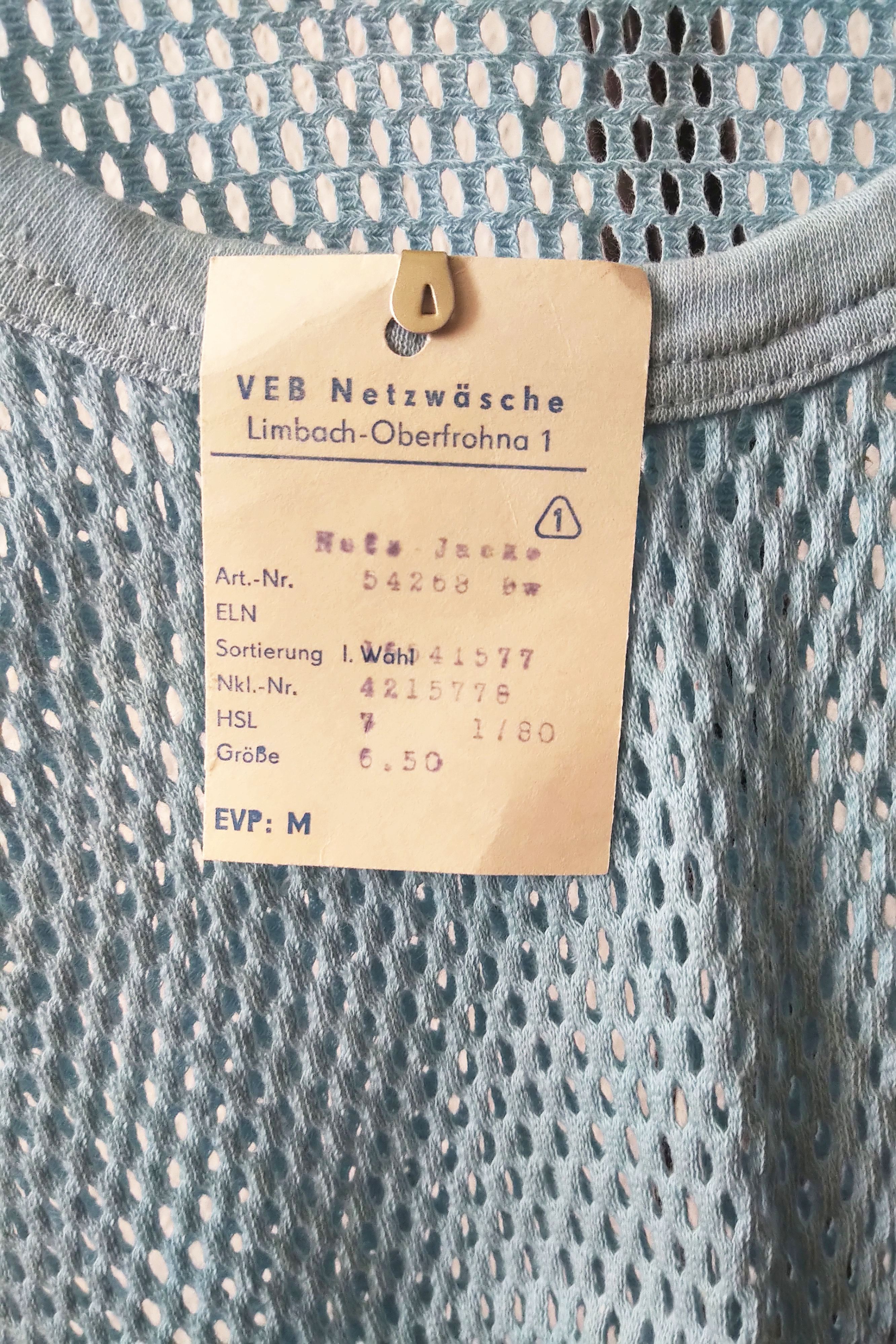 Original DDR Netz T-Shirt Hemd Damen Farbe Blau Größe 7 vintage
