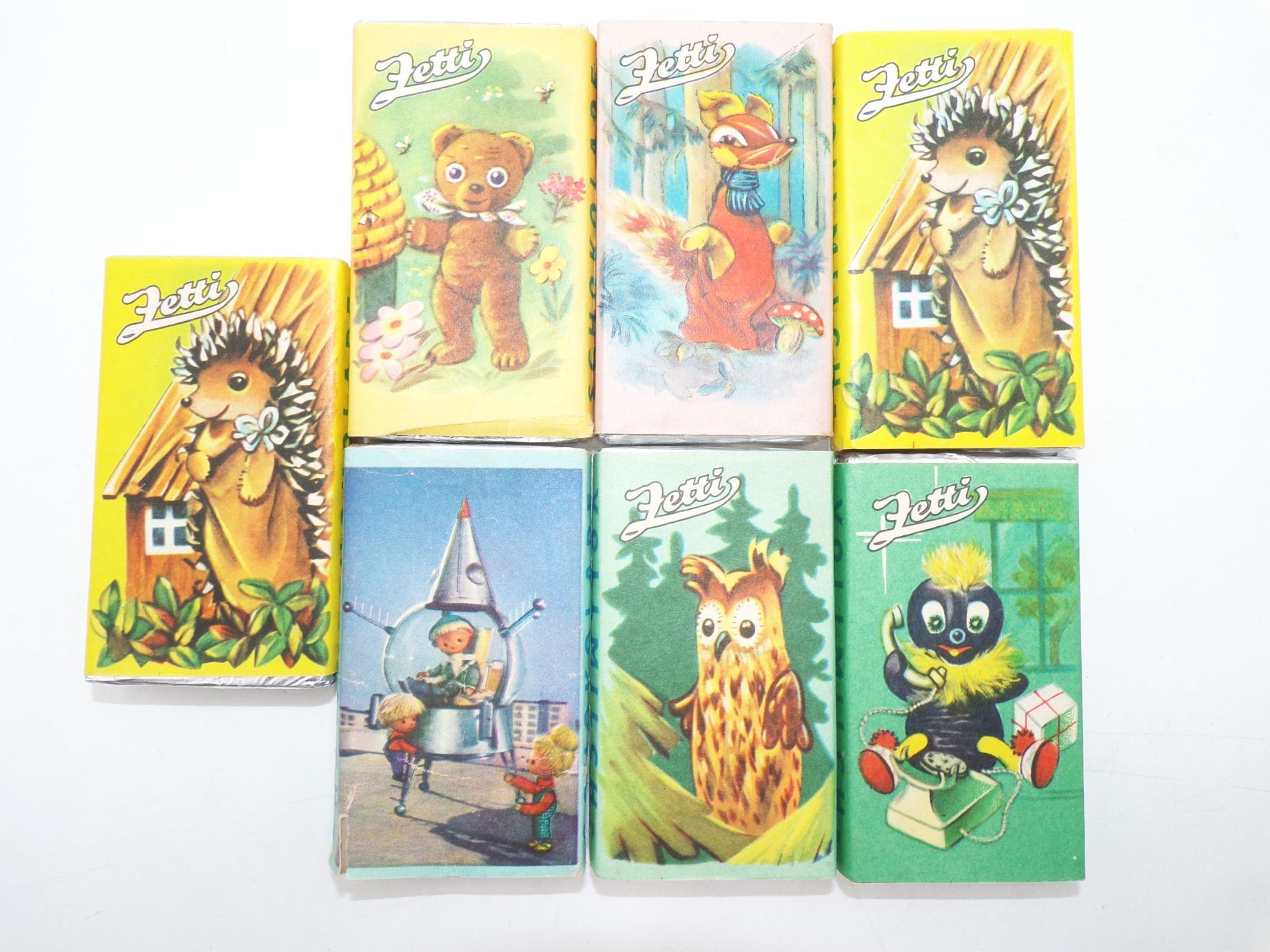 7 x Zetti Schokolade DDR Schaupackung Herr Fuchs Uhu Sandmann Borstel