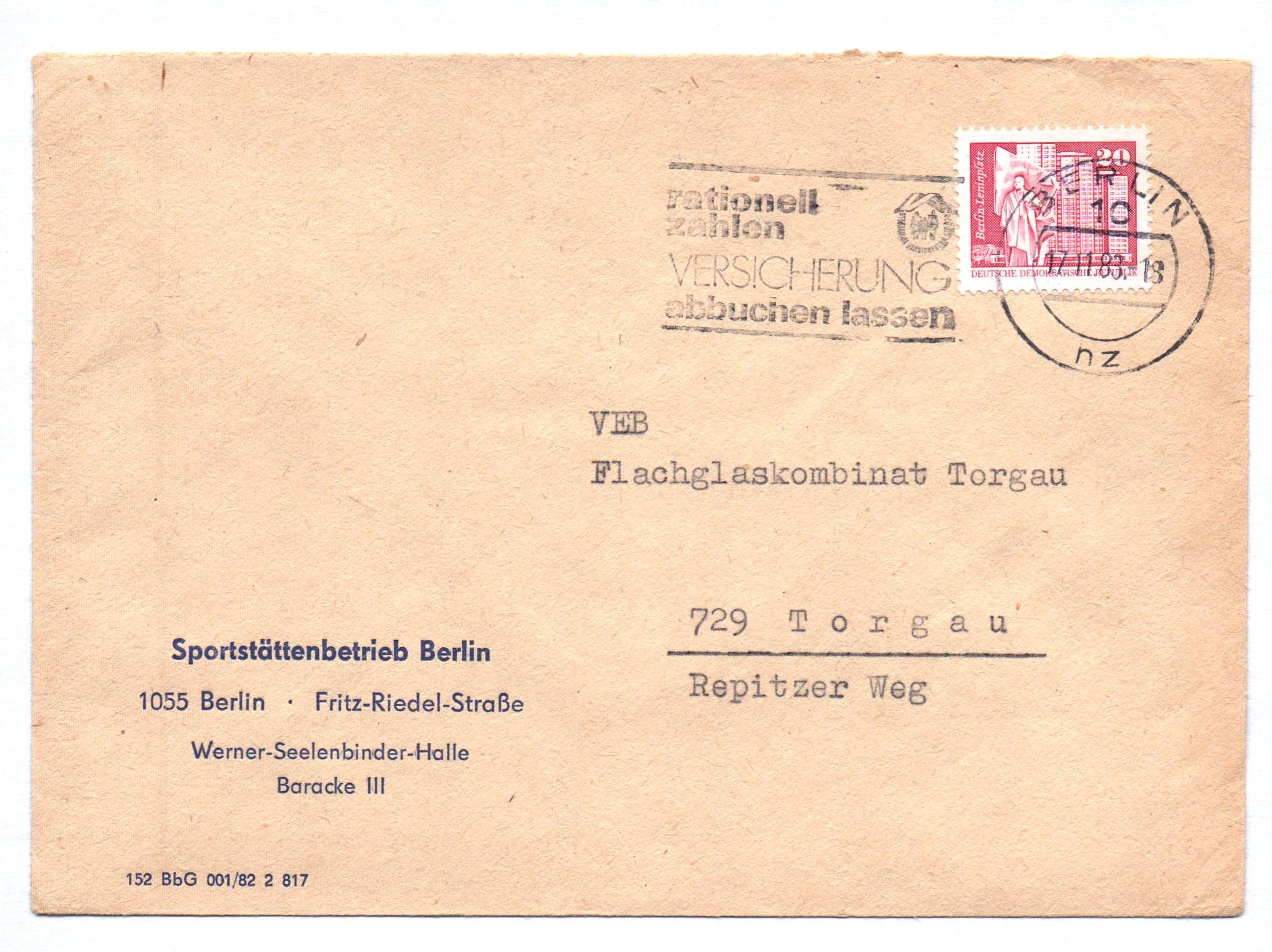 Brief Sportstättenbetrieb Berlin 1983 Brief Sportstättenbetrieb Berlin 1983