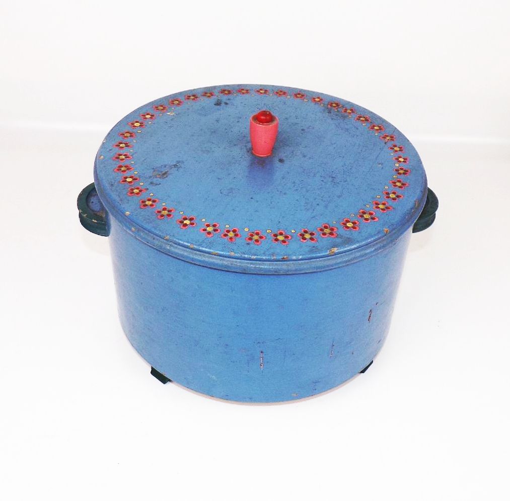 Alter Holztopf handbemalt Dose Wolle Behälter Erzgebirge Handarbeit 