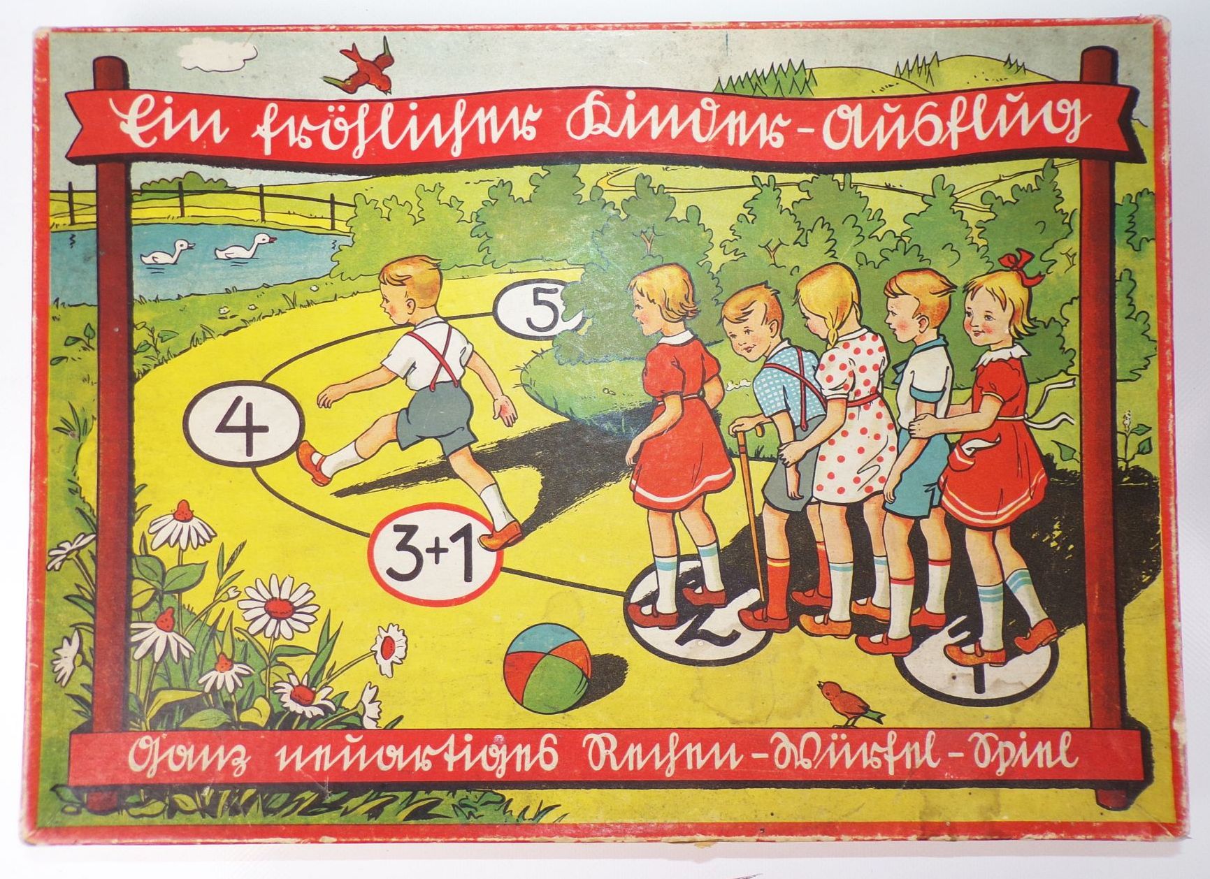 Ein fröhlicher Kinderausflug Scholz Mainz 1930 er Würfelspiel Brettspiel