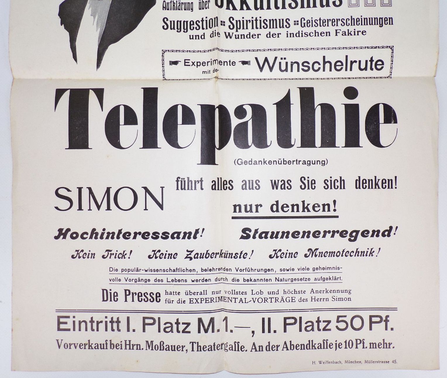 Plakat München Kronensaal Alfons Simon Okkultismus Suggestion 1912
