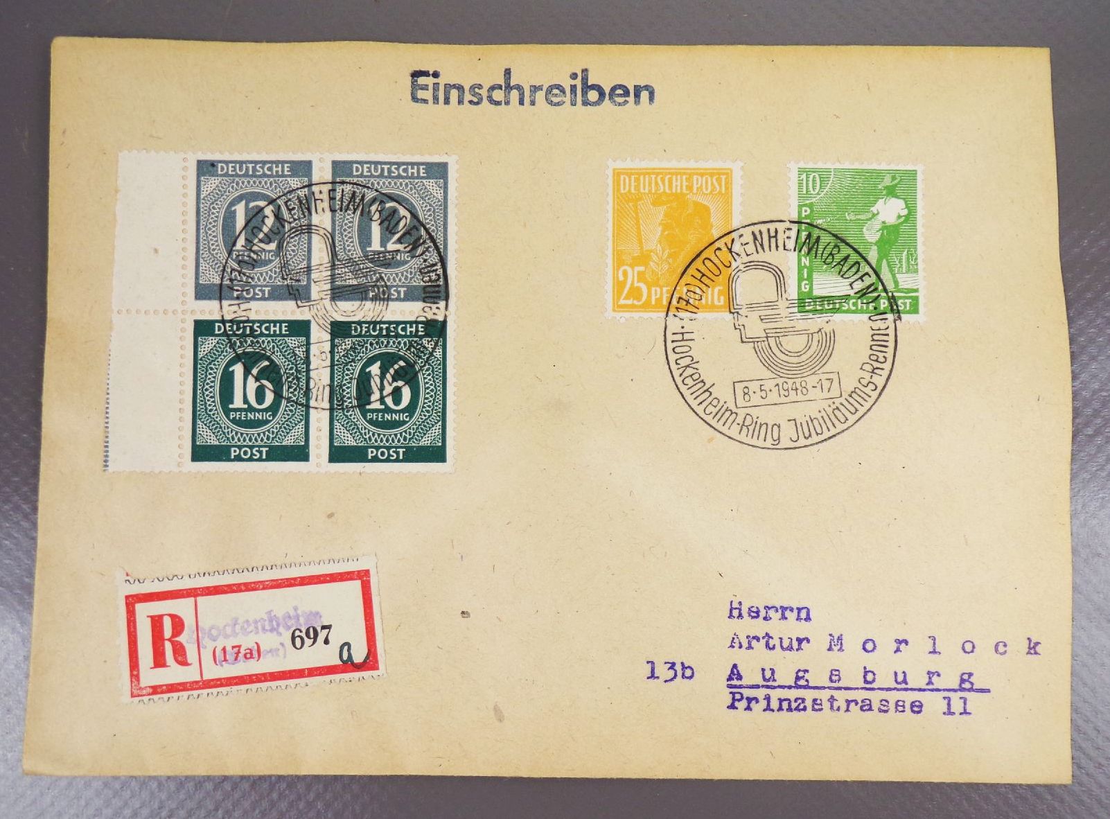 R Briefe Alliierte Besatzung halbes H Blatt 1948 Hockenheim Wiesbaden Lübeck München